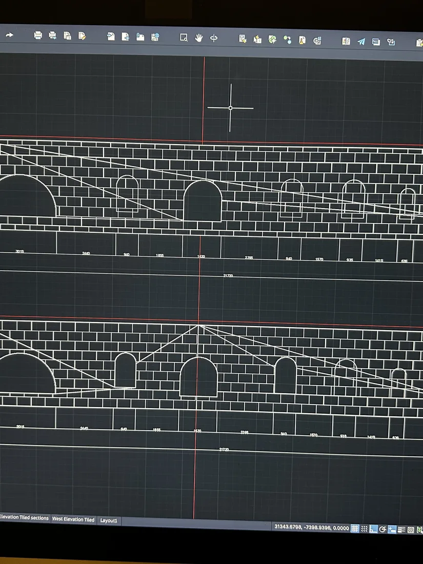 Detailed CAD set-out drawing for the sandstone façade panels