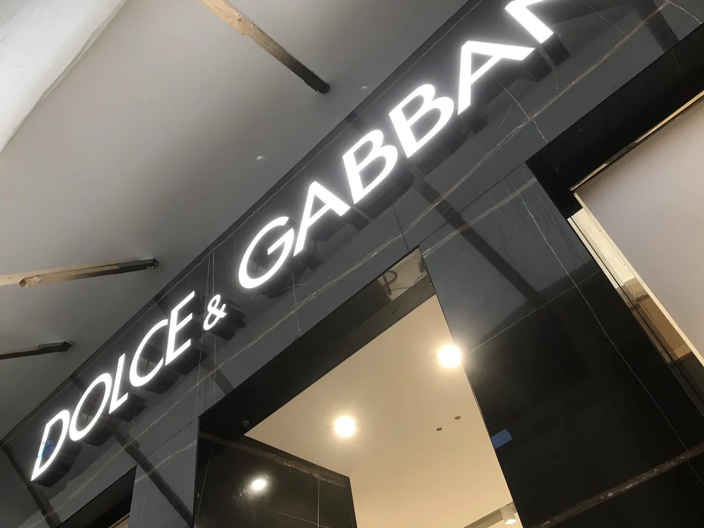 Dolce and Gabbana boutique marble facade detail at Chadstone Shopping Centre