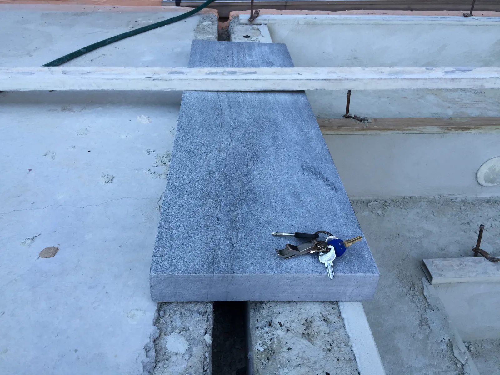 Close-up of a bluestone step slab prepared for installation