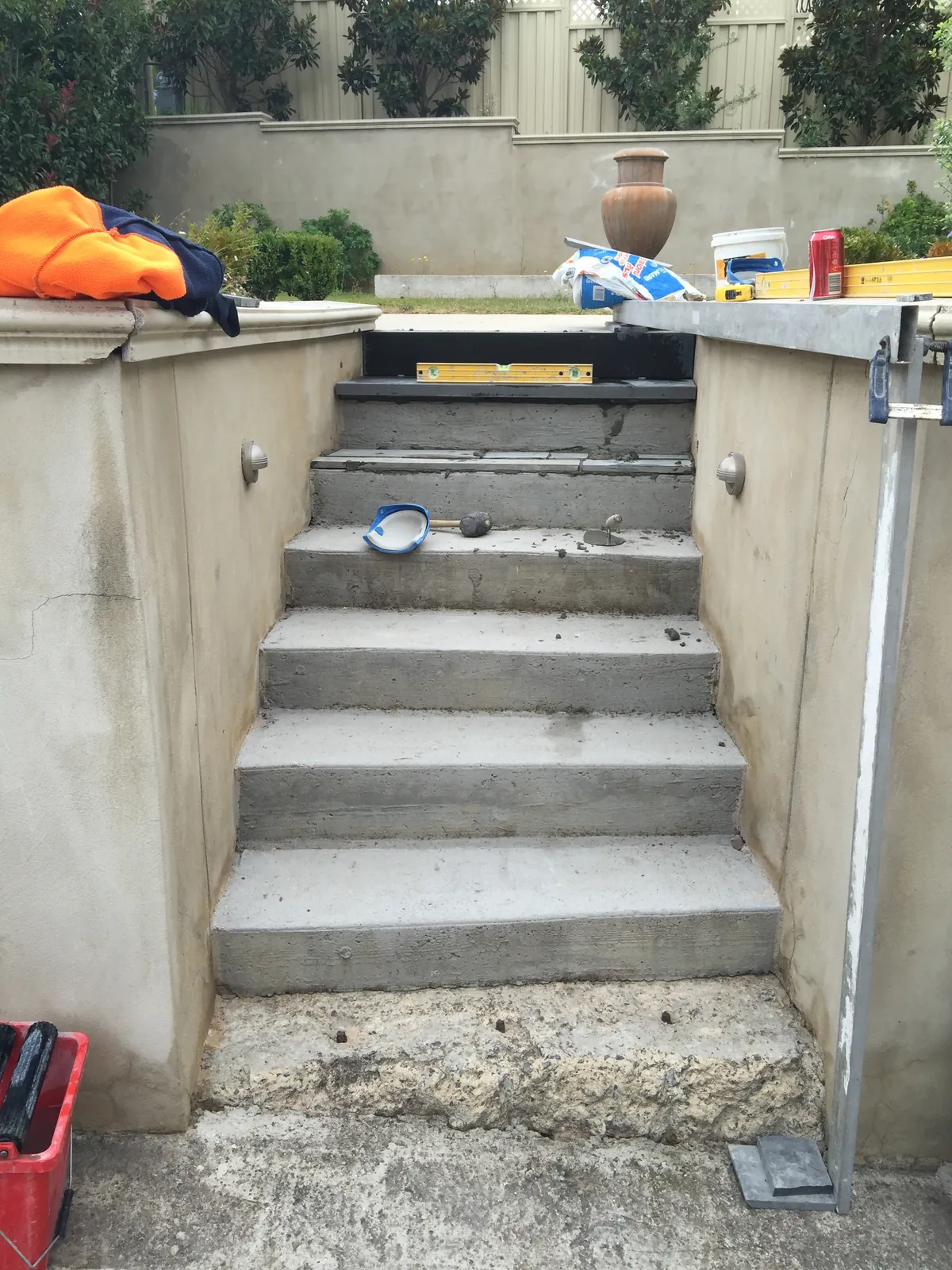Existing concrete steps before bluestone stair installation