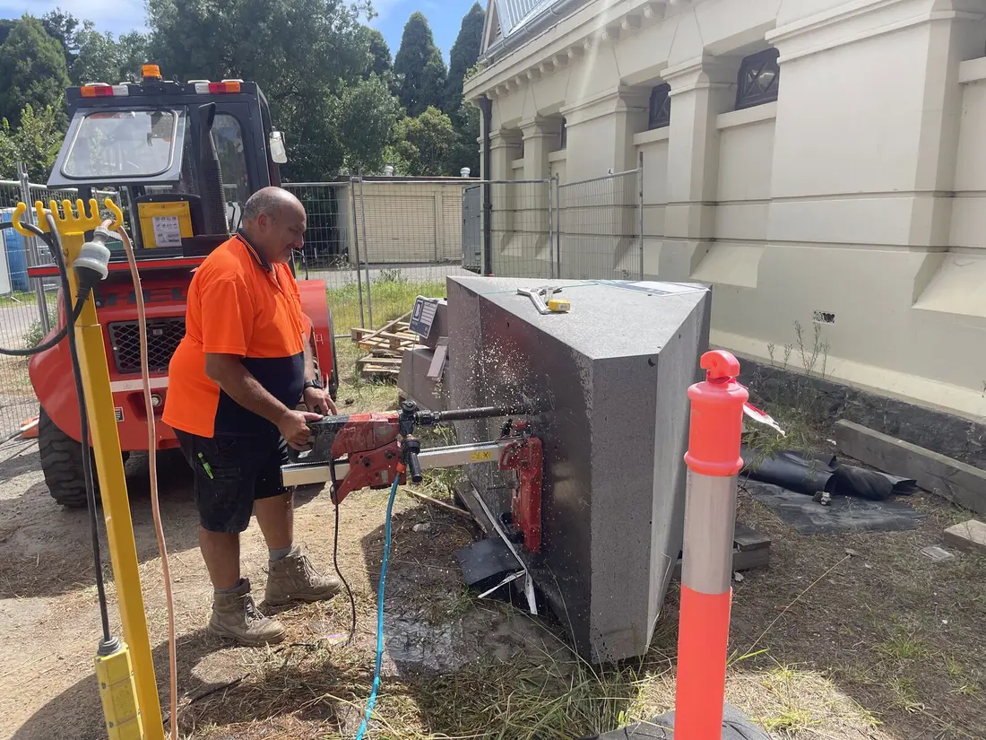 TN Stone core drilling heritage bluestone at Melbourne Observatory
