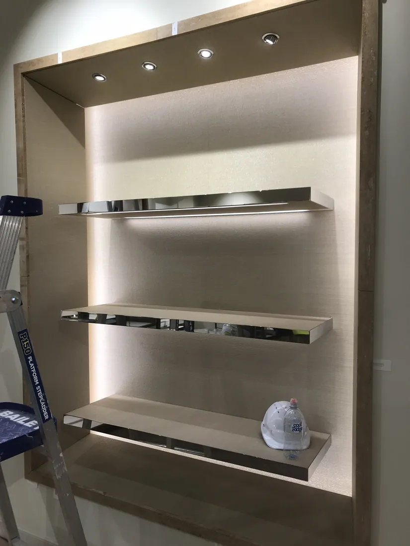 Limestone panels aligned for luxury retail fit-out at Melbourne International Airport