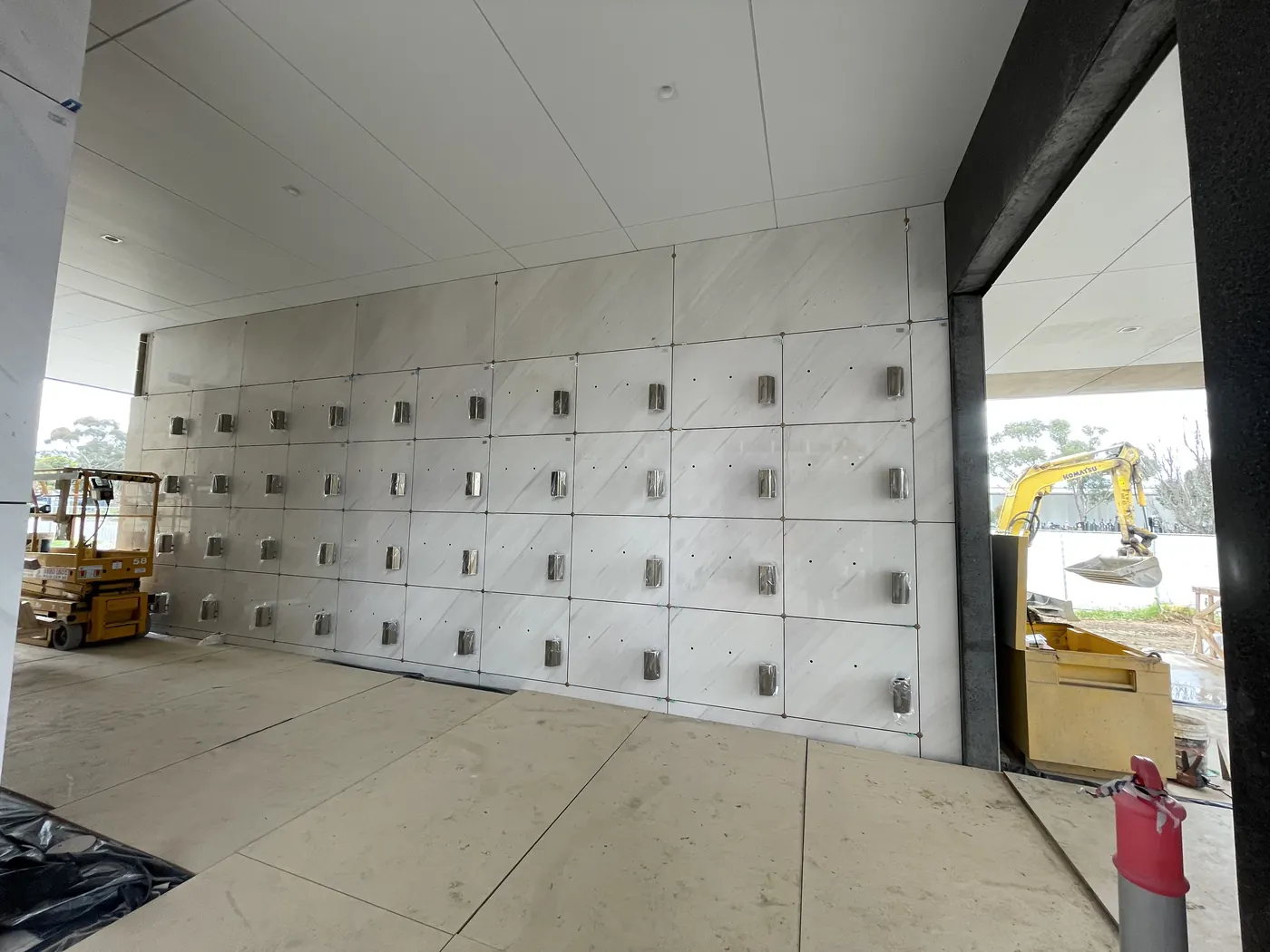 Sandstone and marble wall panel alignment at All Souls Mausoleum
