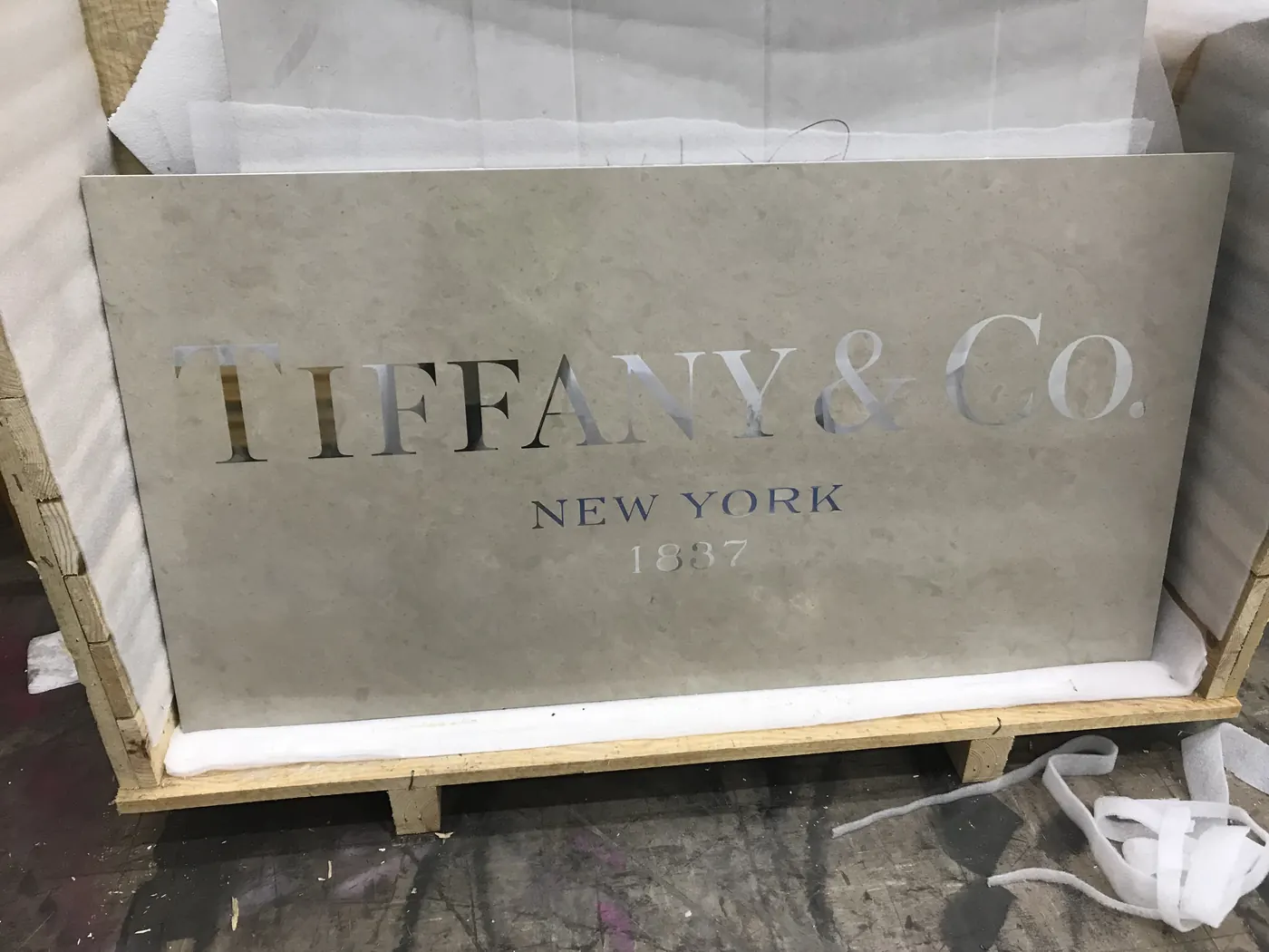 Mechanically fixed marble panels installed for luxury jewellery boutique