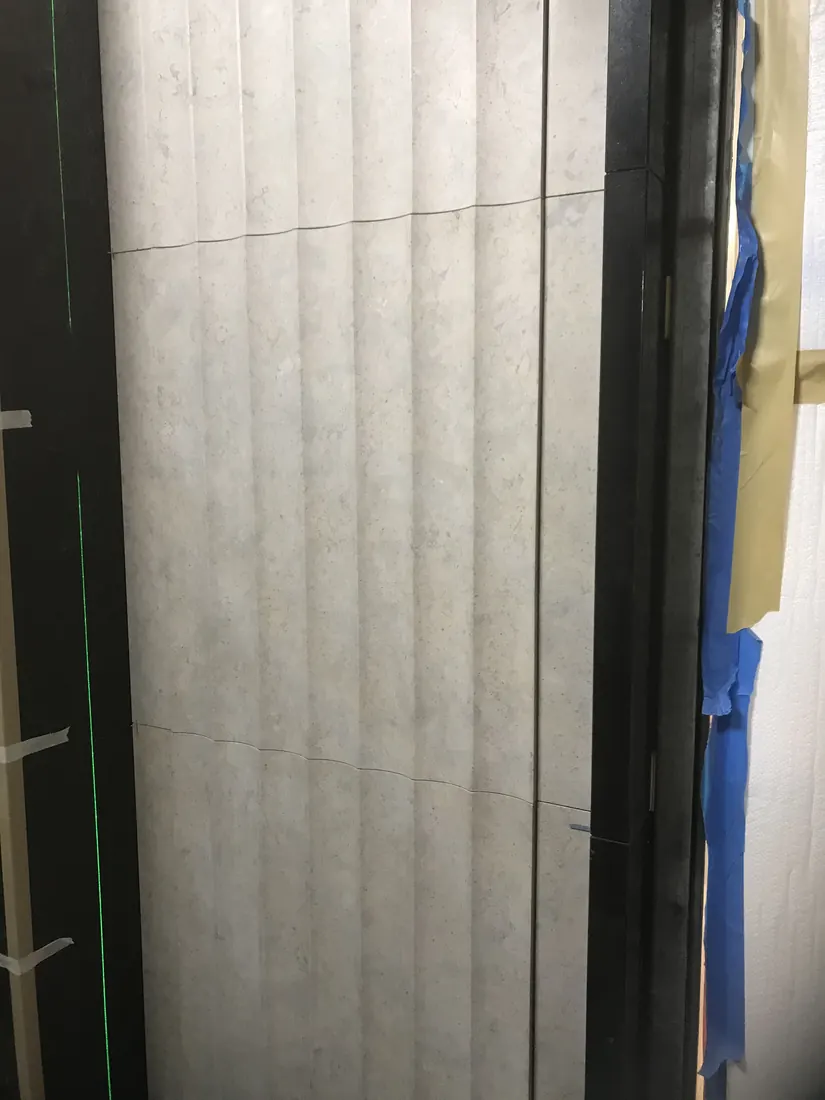 Marble panel fixing detail for airport boutique interior