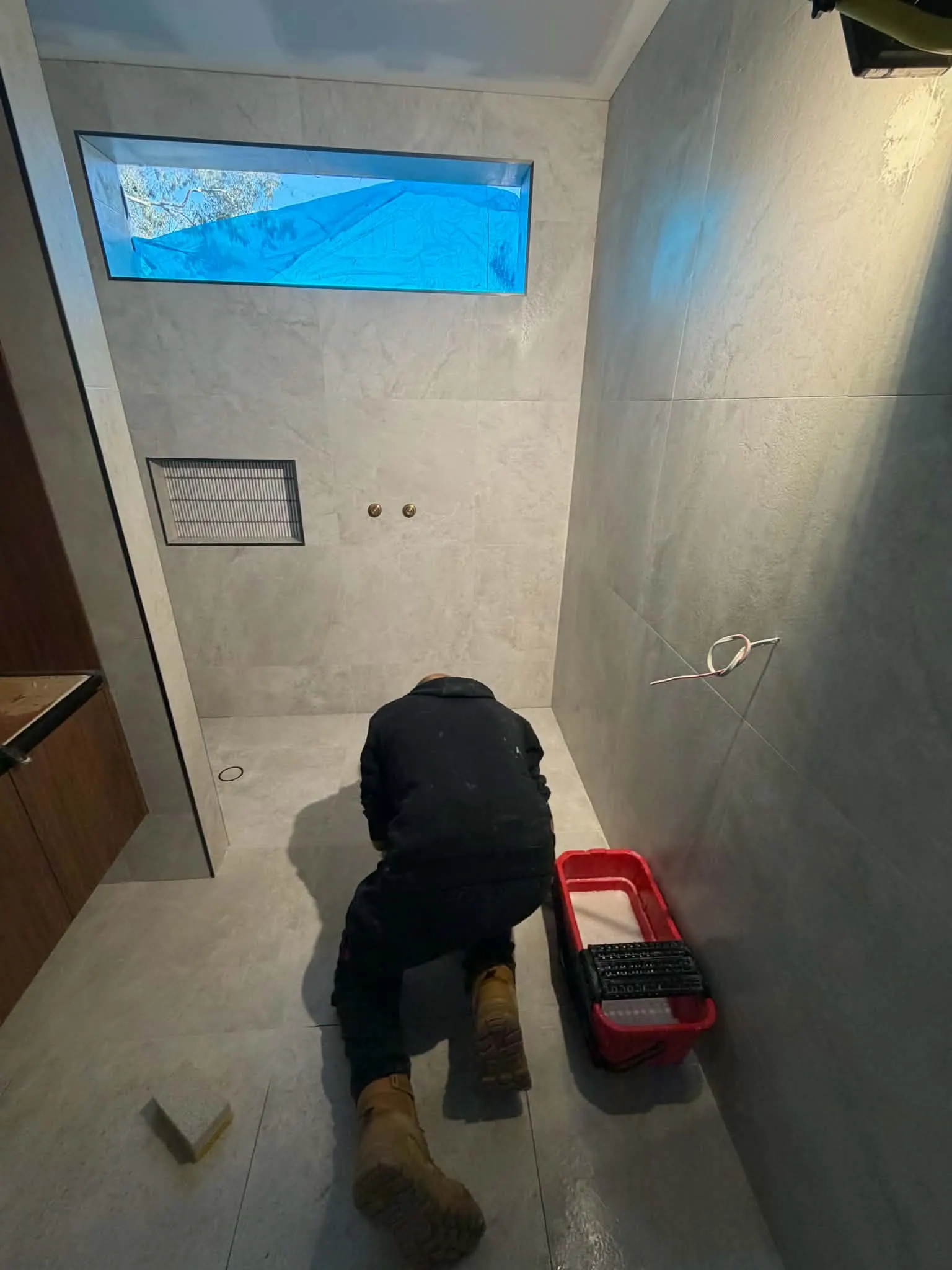 Waterproofed substrate ready for tiling in Mitcham bathroom