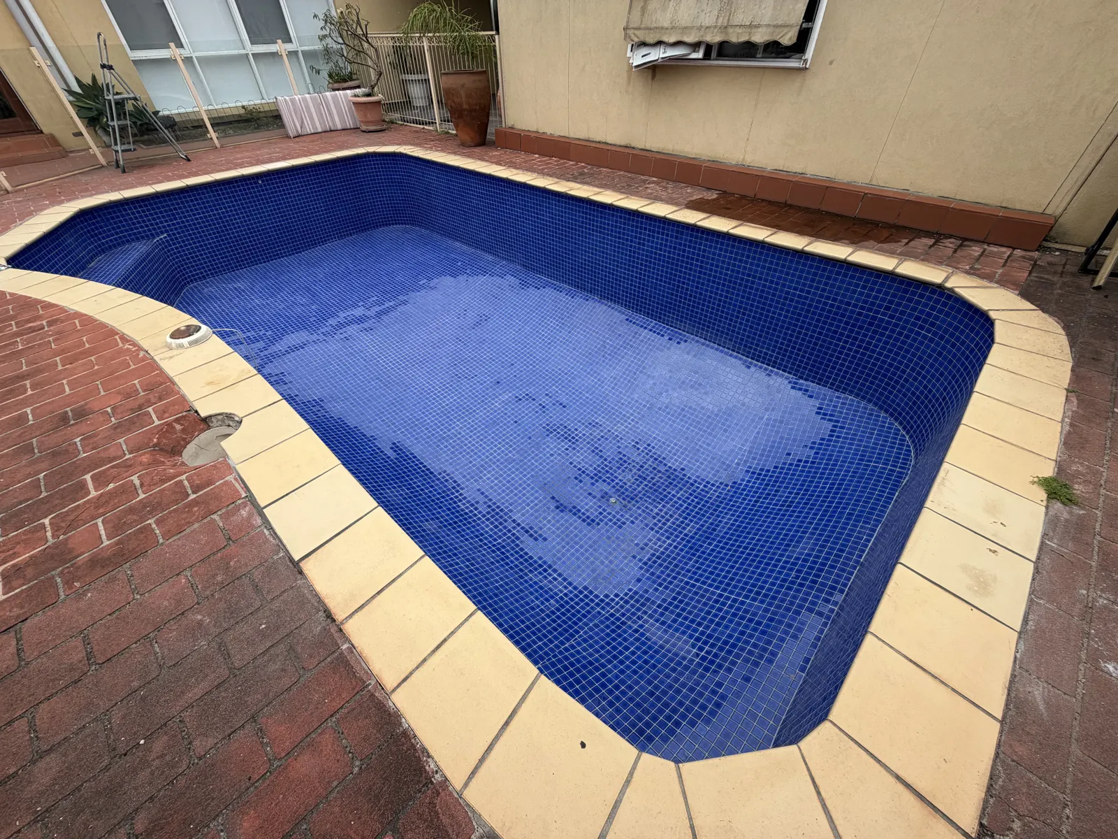 Finished Moorabbin swimming pool with dark blue glass mosaic tiles
