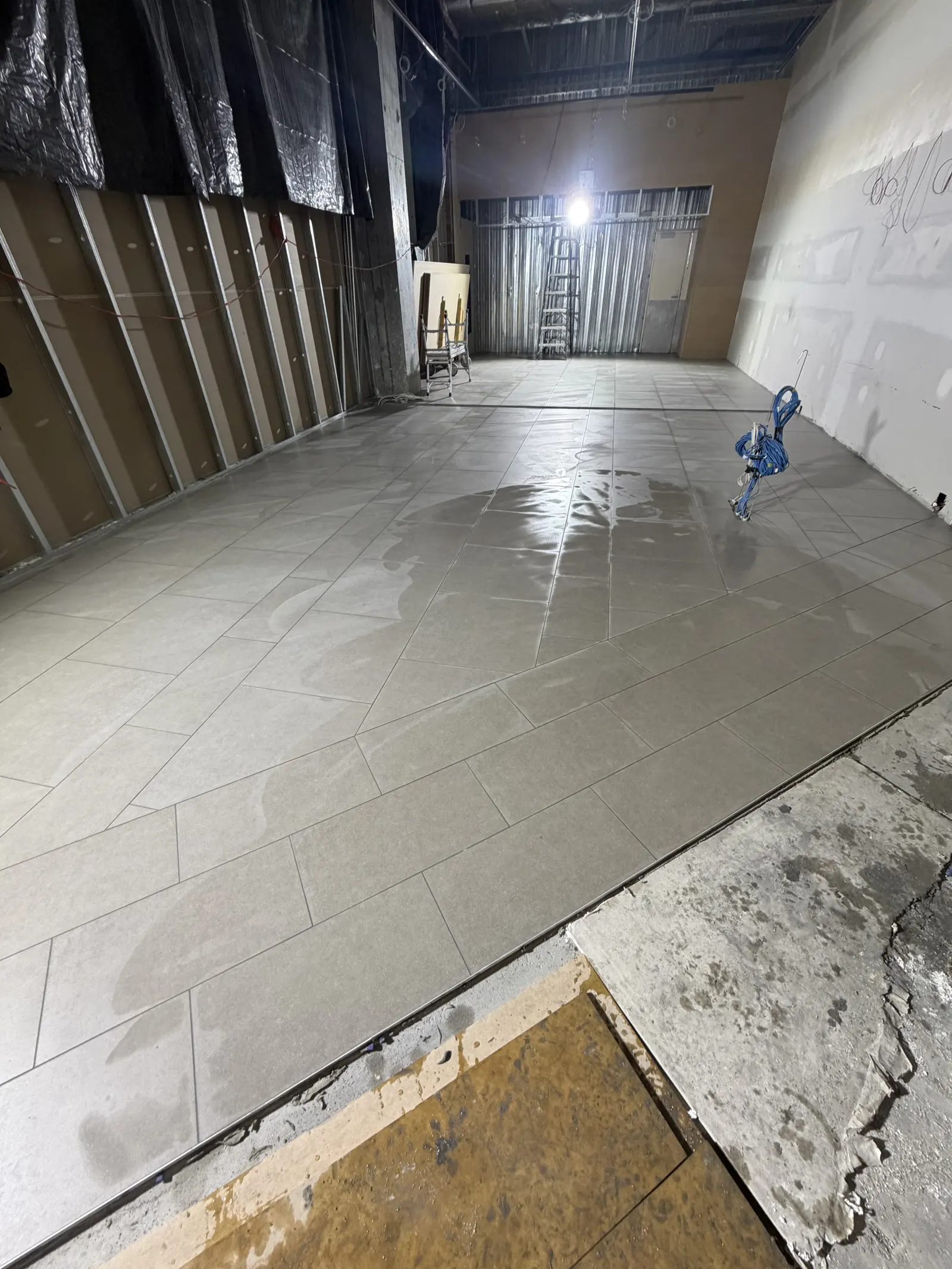 Close-up detail of large-format porcelain tile pattern layout